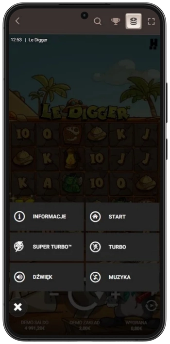 Opcje ustawień gry Le Digger w kasynie online